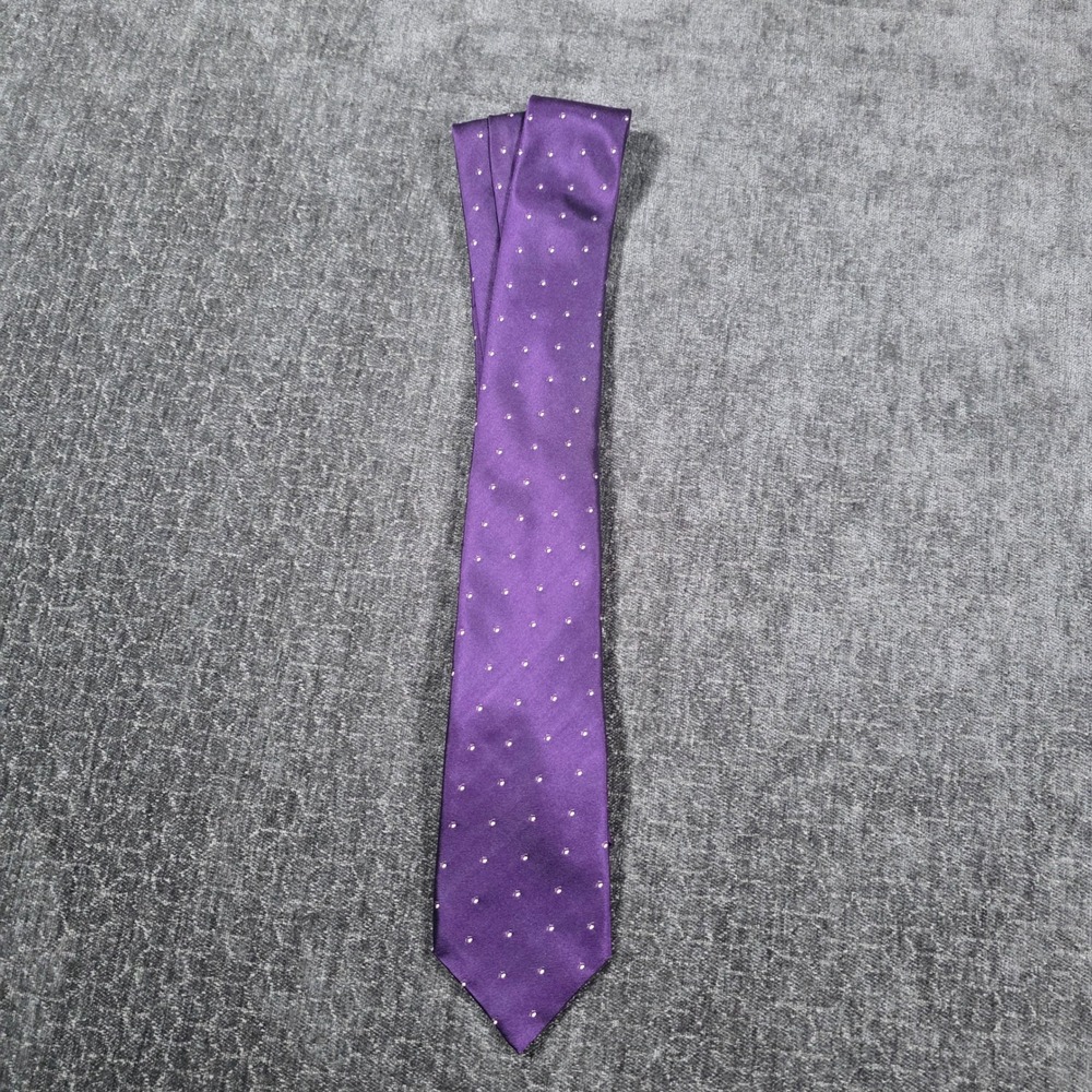 John Varvatos USA Purple Silk Cotton Micro Dot Necktie Made in USA 3" Wide 58 In